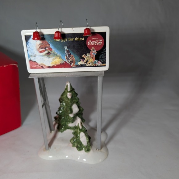 Coca Cola Snow Village Handpainted Ceramic Metal Billboard Accessory 54810 - Picture 2 of 6